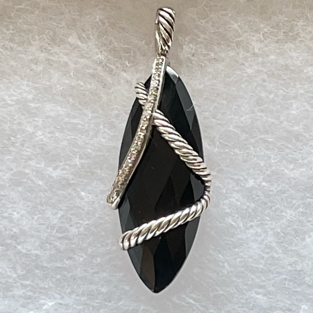 David Yurman Onyx and Diamond Cable Wrap Enhancer Pendant - Sterling Silver